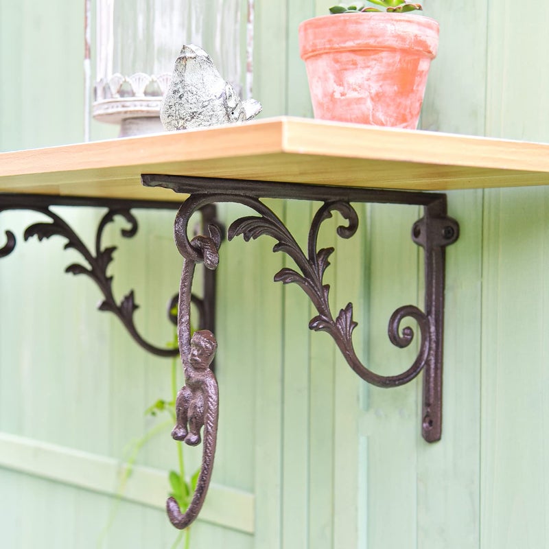 Sungmor Cast Iron Brackets for Shelves, 2PC Rustic Brown, 10.3 Inch Width, Heavy Duty Strong Iron Shelf Brackets, Vintage Decorative Shelving Corbels, Right Angle Corner Wall Board Support Brackets - Image 2